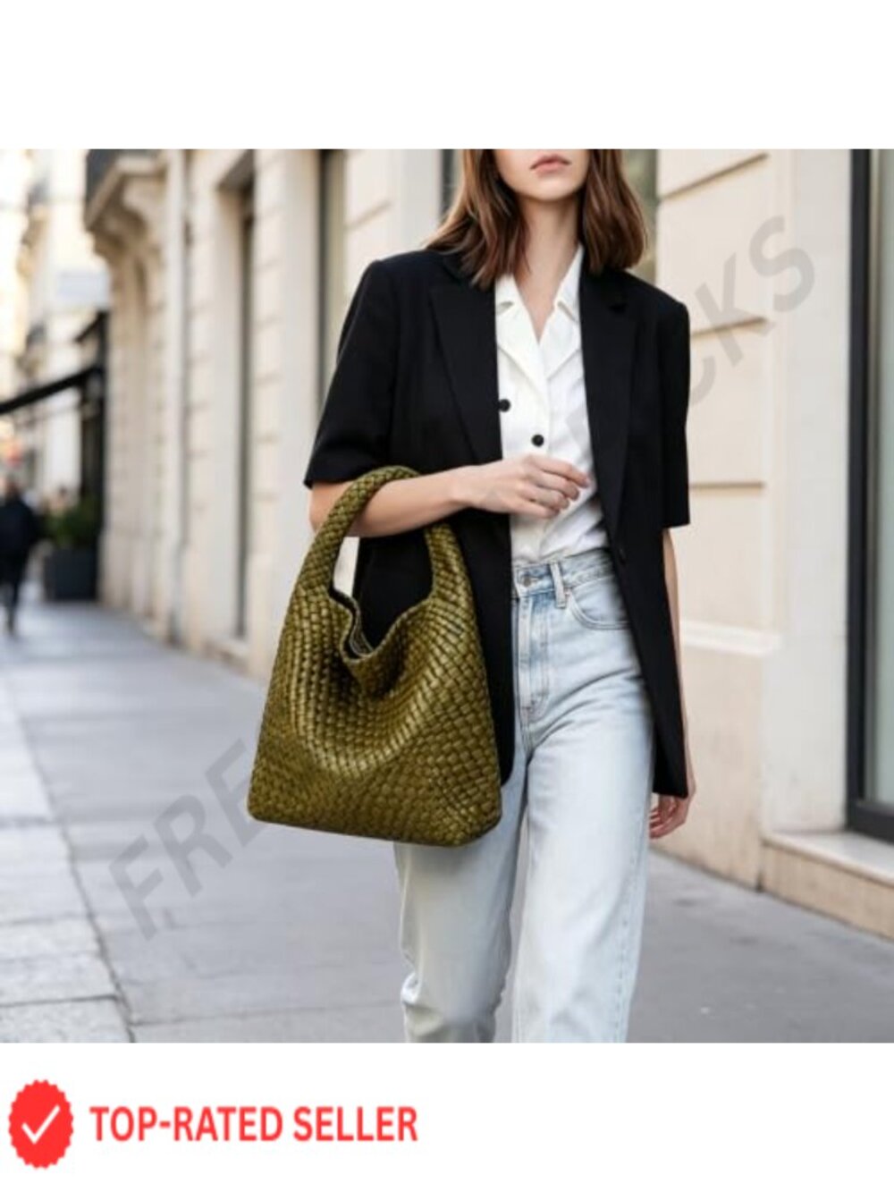 Woven Vegan Leather Large Tote Bag Shoulder Handbag Travel Work - Picture 4 of 6